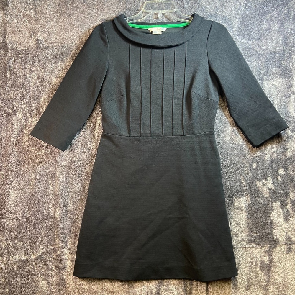 Boden Alexa Dress Womens Size 4P Black‎ Boatneck Collared 3/4 Sleeves 50's Style
